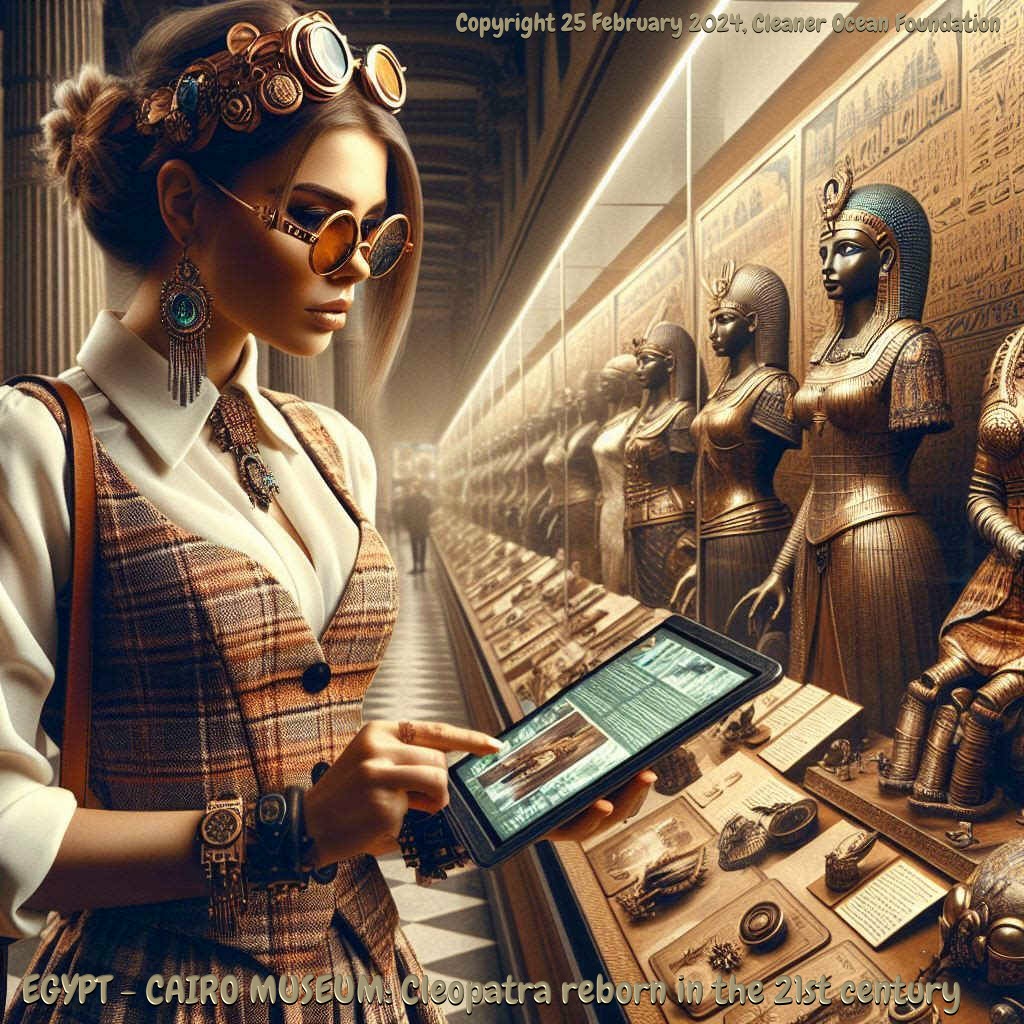 CLEOPATRA REBORN into the 21st Century, using her smart tablet computer to continue her researches into her past life as the Pharaoh Queen of the Nile